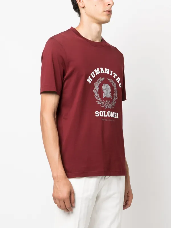 Brunello Cucinelli slogan-print Cotton T-shirt | Red | FARFETCH