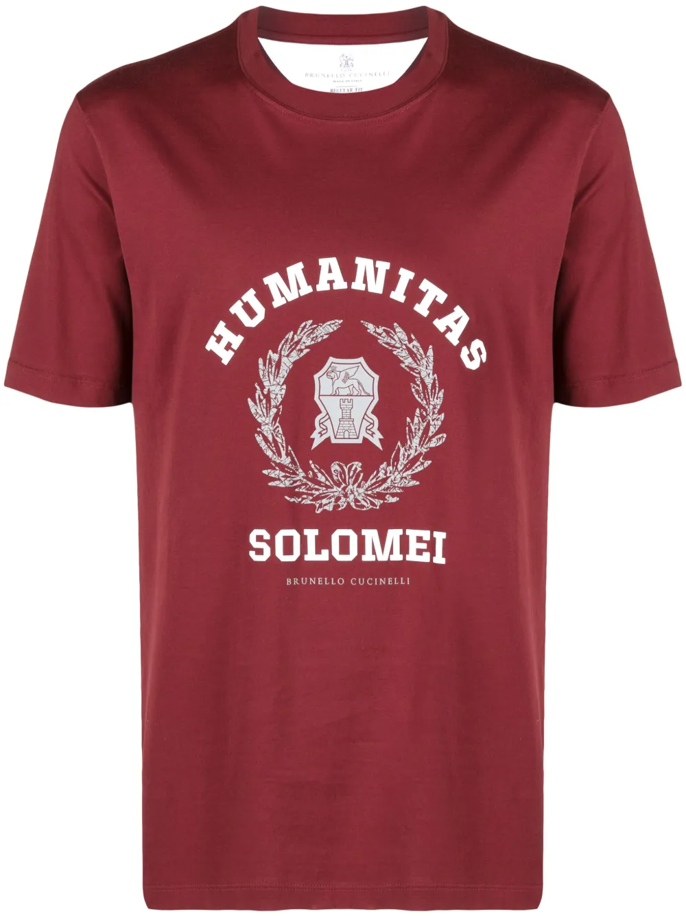 Brunello Cucinelli slogan-print cotton T-shirt | Red | Image 1