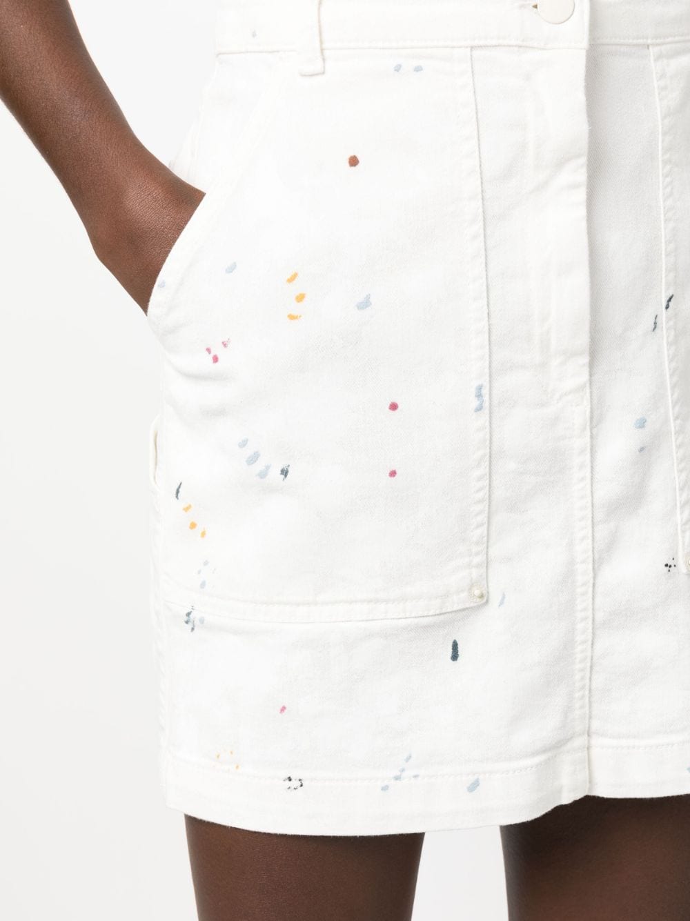 Shop Emporio Armani Paint-splatter Short Denim Skirt In White