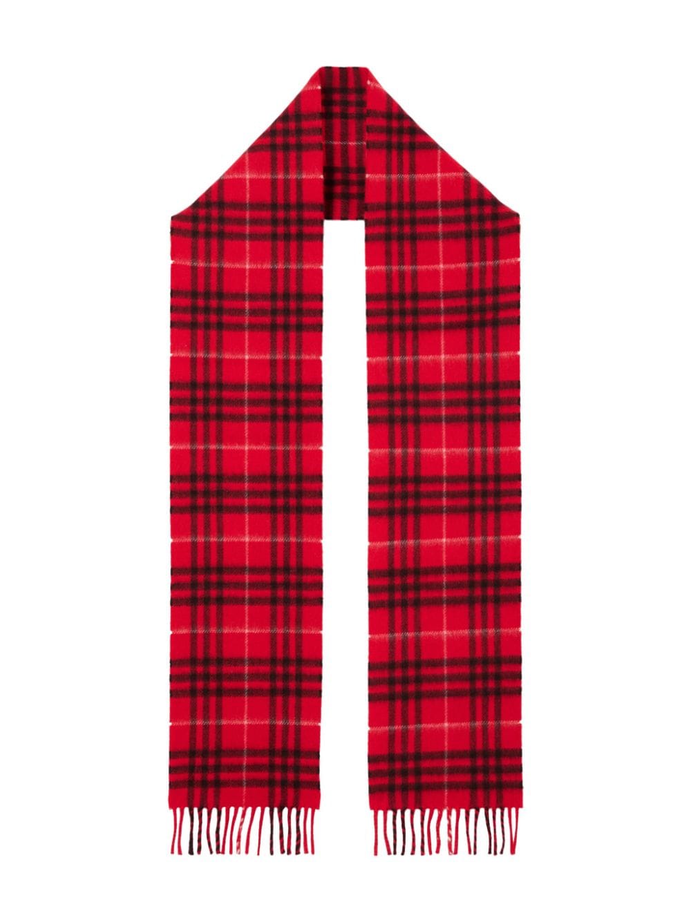 Shop Burberry Checkered Cashmere Fringed Scarf In Red