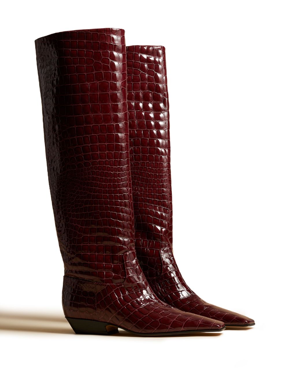 Shop Khaite The Marfa Crocodile-effect Boots In Red