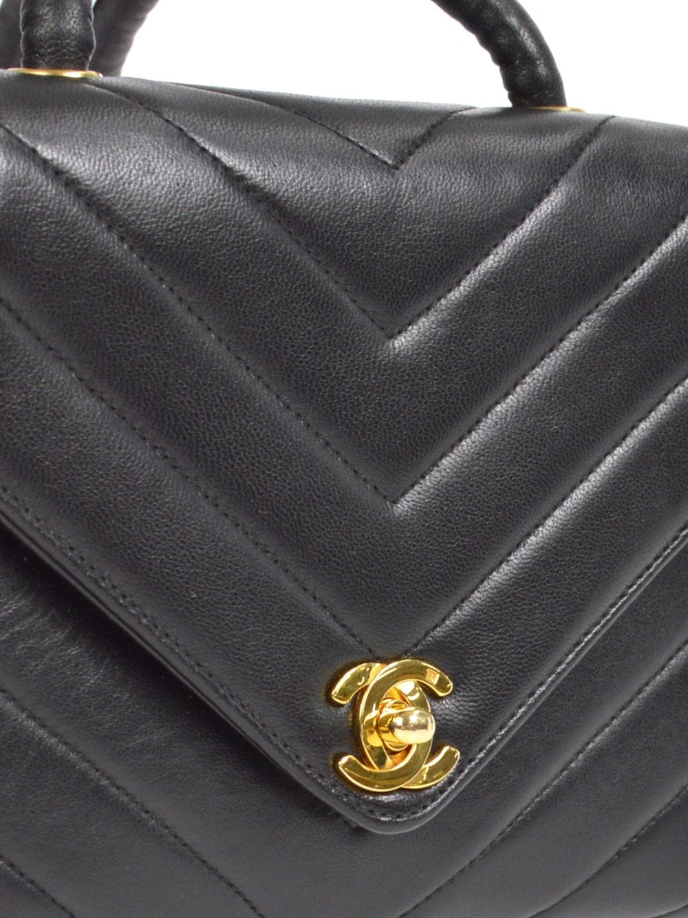 CHANEL Black Chevron Quilted Leather CC Turn-Lock Flap Shoulder