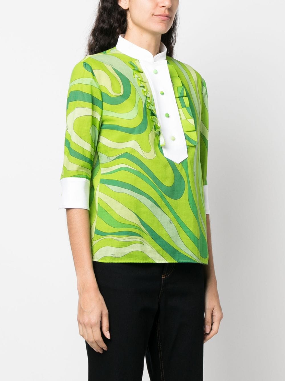 Shop Pucci Marmo-print Pleated Cotton Shirt In Green