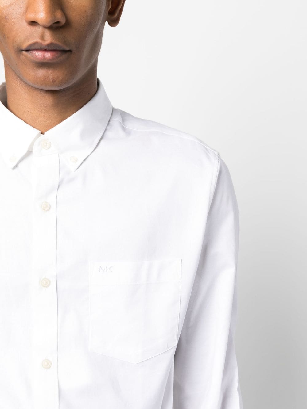 Shop Michael Kors Button-down Collar Cotton Shirt In White