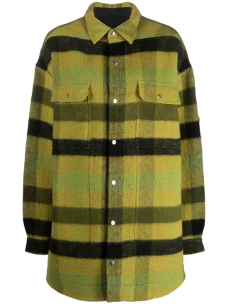 Rick Owens Check Wool Shirt Jacket | Green | FARFETCH CY