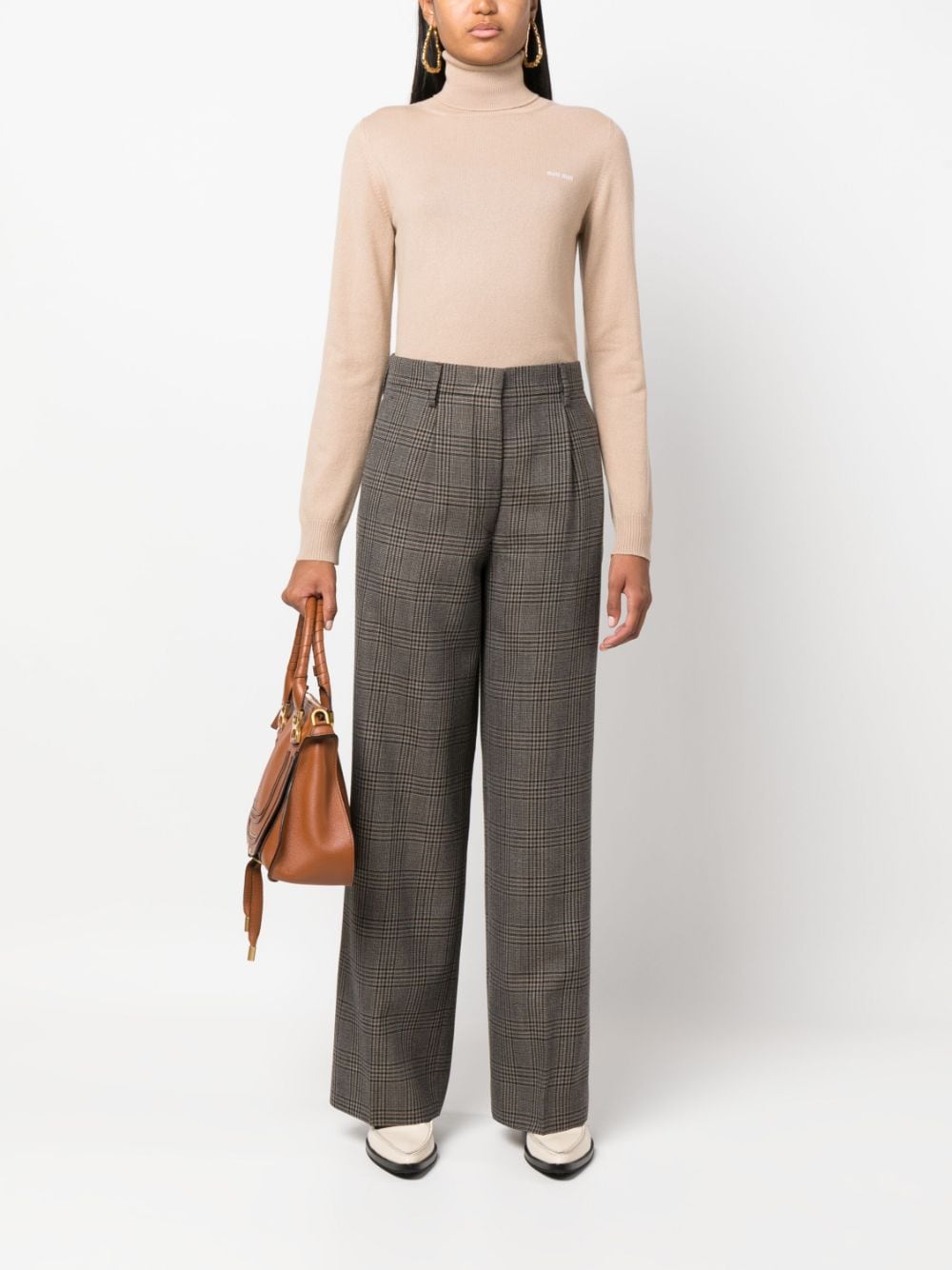 Miu Miu plaid virgin wool trousers - Bruin