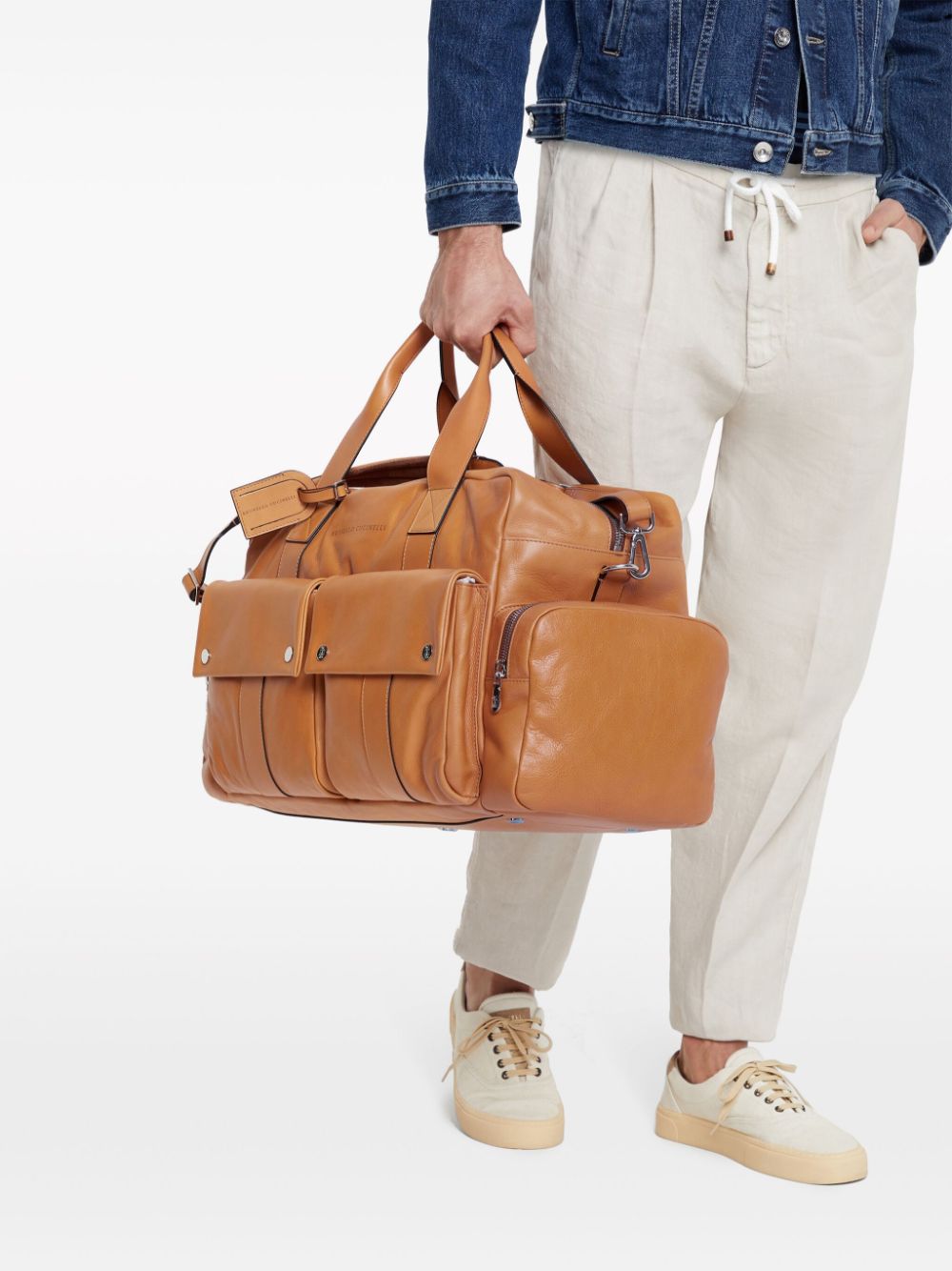 Brunello Cucinelli patch-pocket leather holdall - Brown