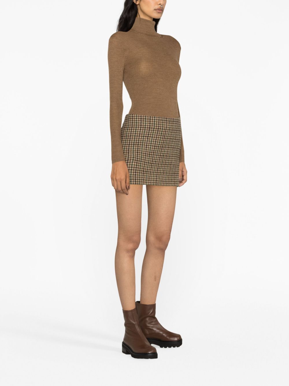 Shop P.a.r.o.s.h Houndstooth-checked Virgin-wool Miniskirt In Brown
