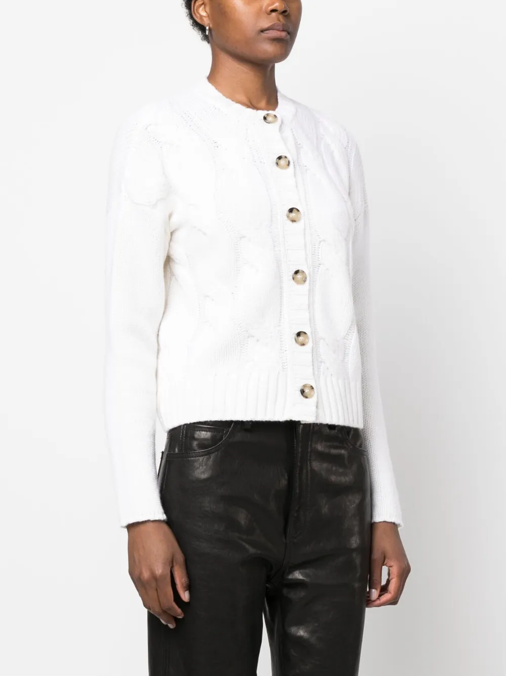Allude Cable-knit Cashmere Cardigan In White