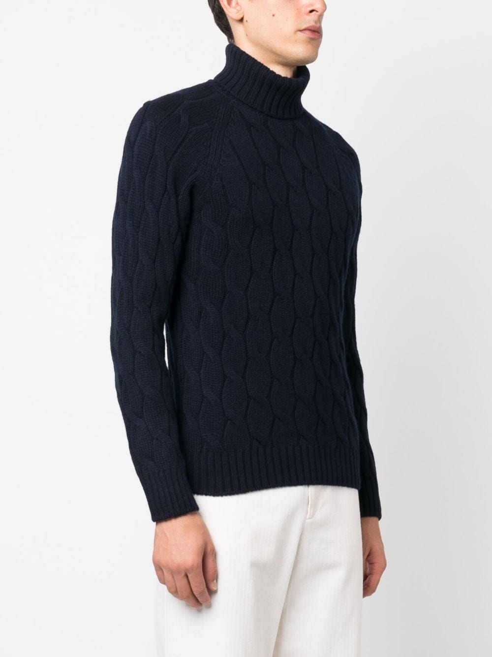 Shop Tagliatore Cable-knit Roll-neck Jumper In Blau