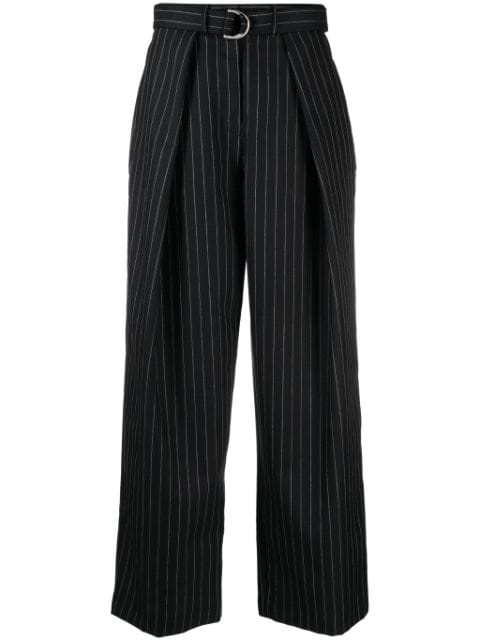 pinstripe-pattern belted trousers