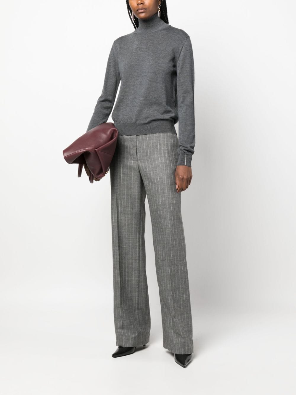 Shop There Was One Pinstripe-pattern Tailored Wool Trousers In Grey