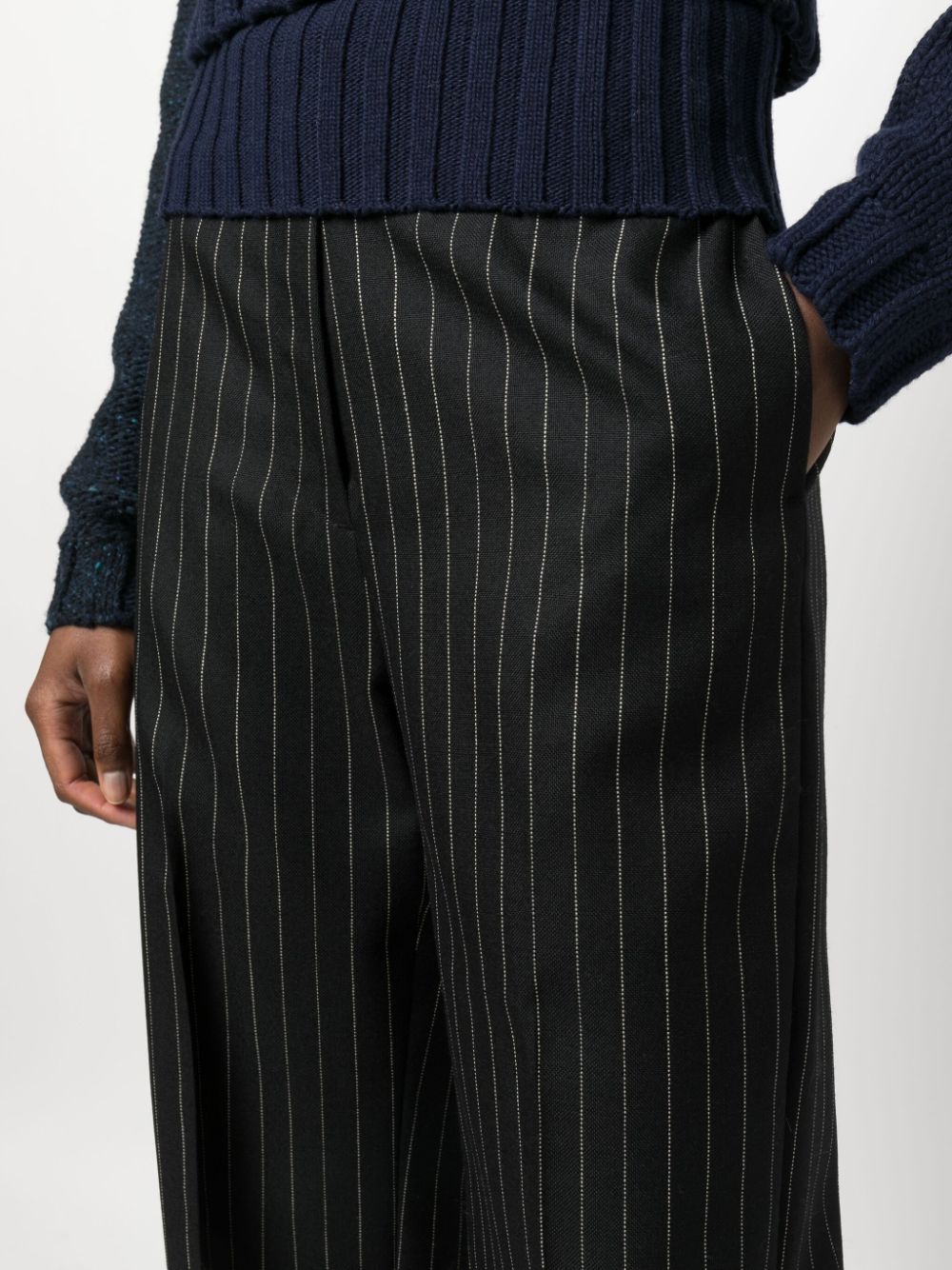 Shop There Was One Pinstripe-pattern Tailored Wool Trousers In Black