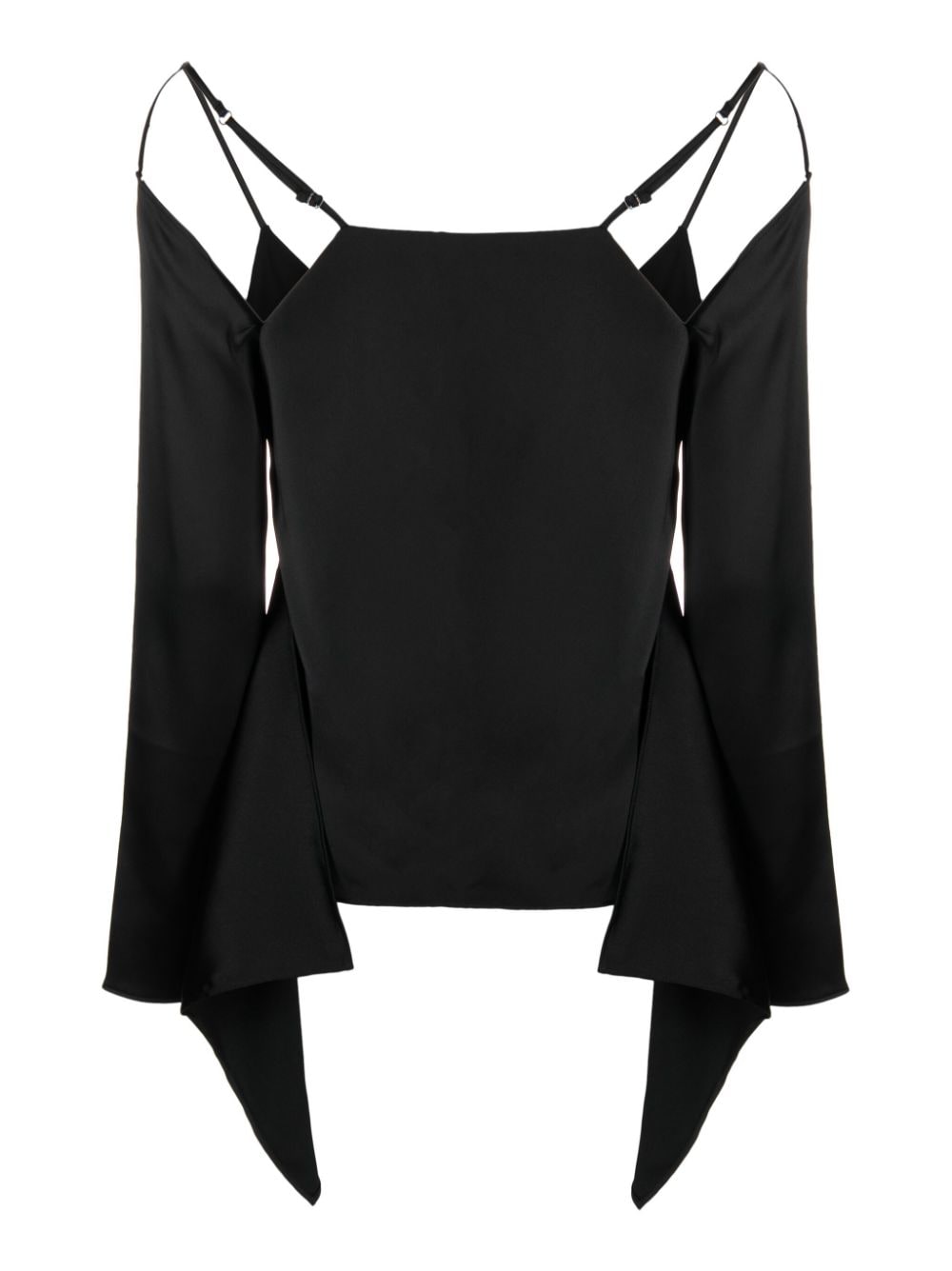 There Was One draped cold-shoulder satin blouse - Zwart