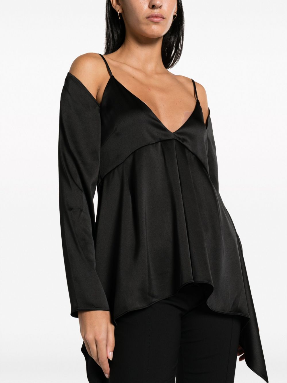 Shop There Was One Draped Cold-shoulder Satin Blouse In Black