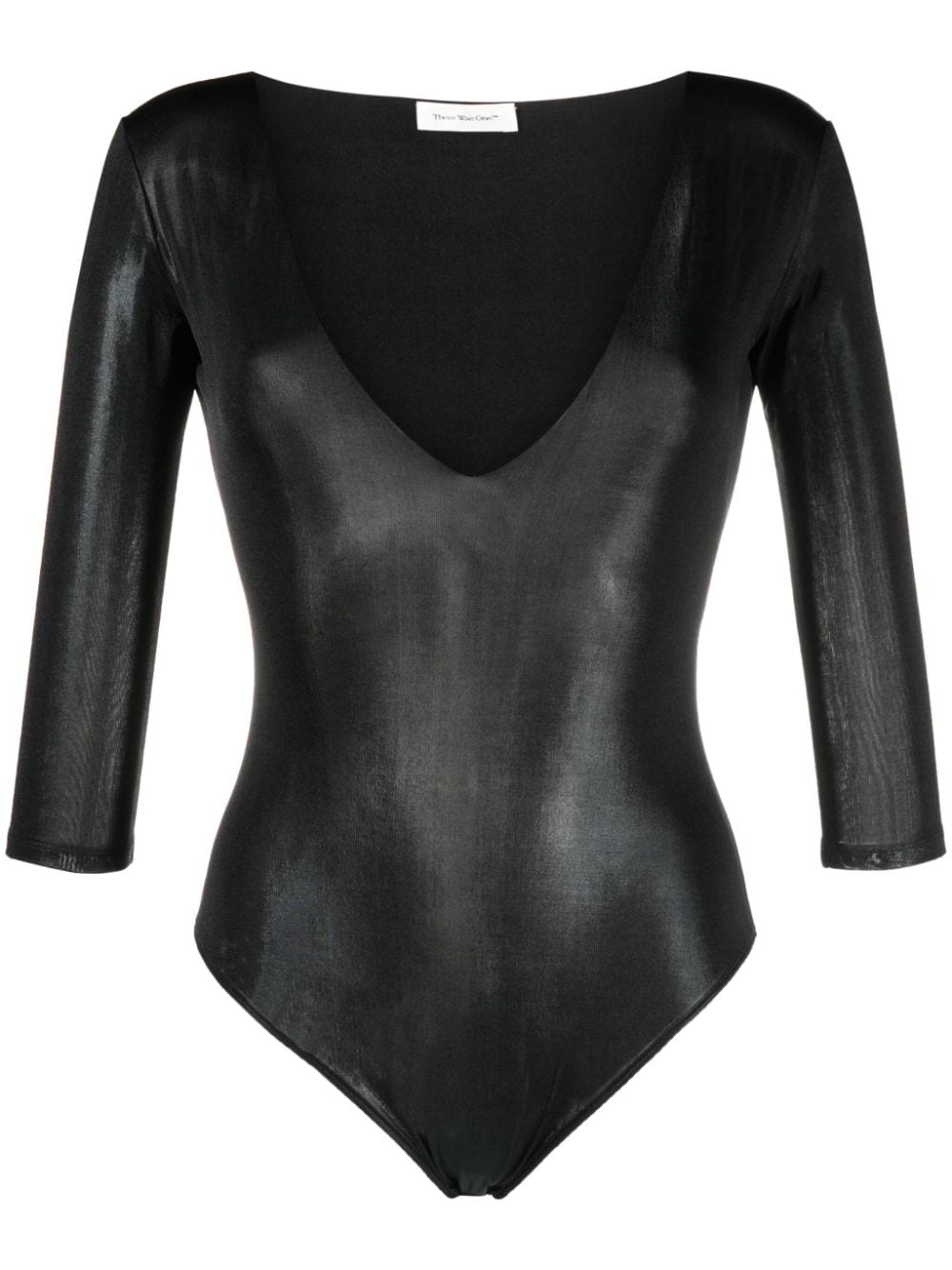 There Was One Shiny-effect V-neck Bodysuit In Black