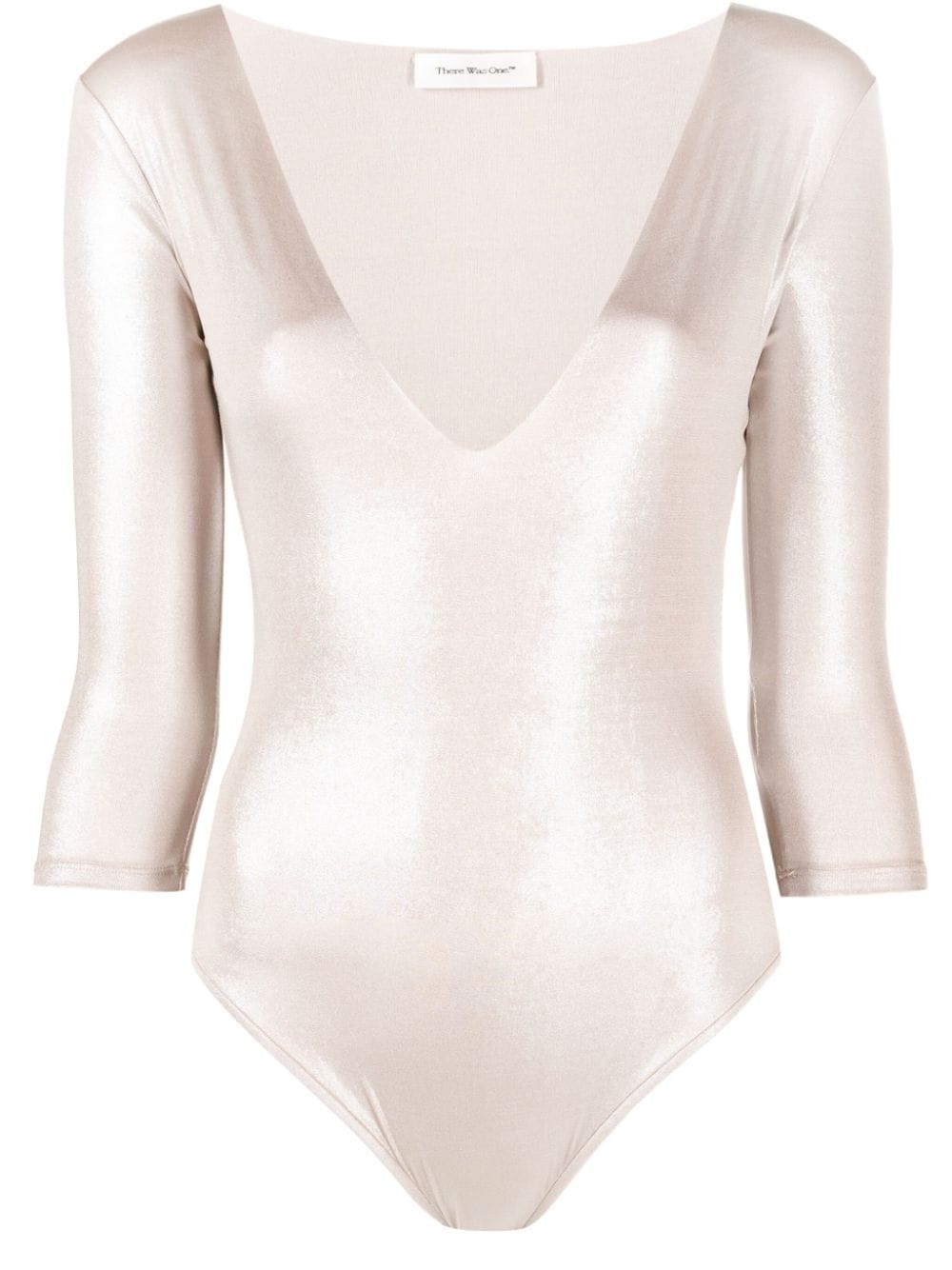 There Was One Shiny-effect V-neck Bodysuit In Neutrals