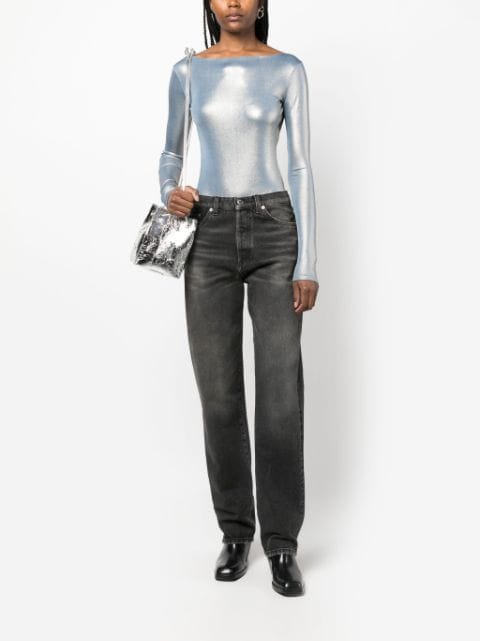 shiny-effect open-back bodysuit