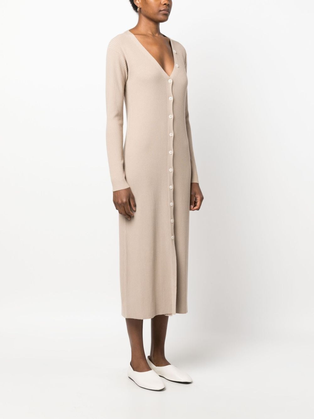 Shop There Was One Button-up Ribbed-knit Dress In Neutrals