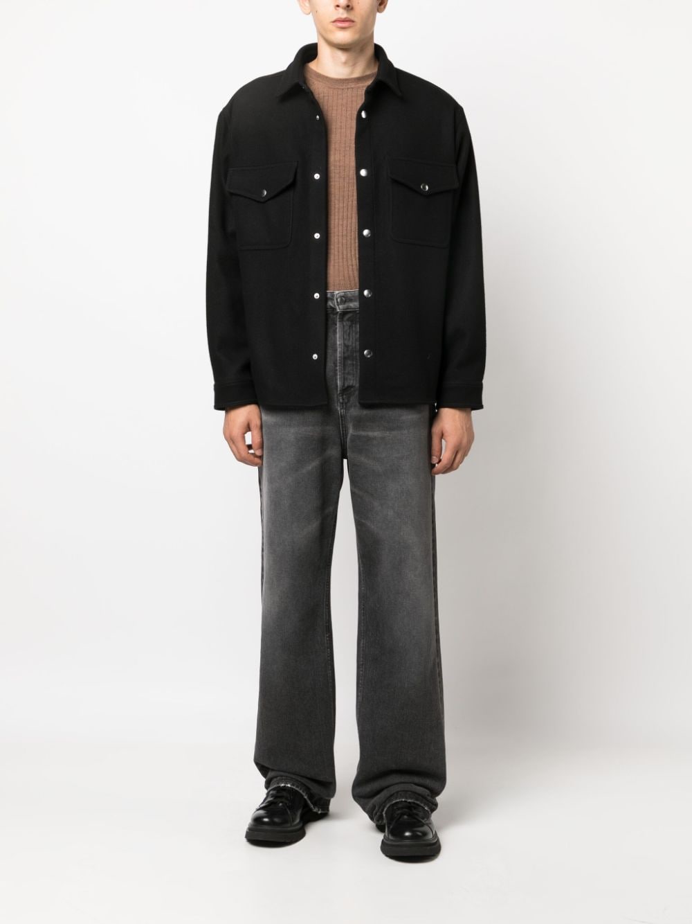 Shop There Was One Press-stud Flannel Overshirt In Black