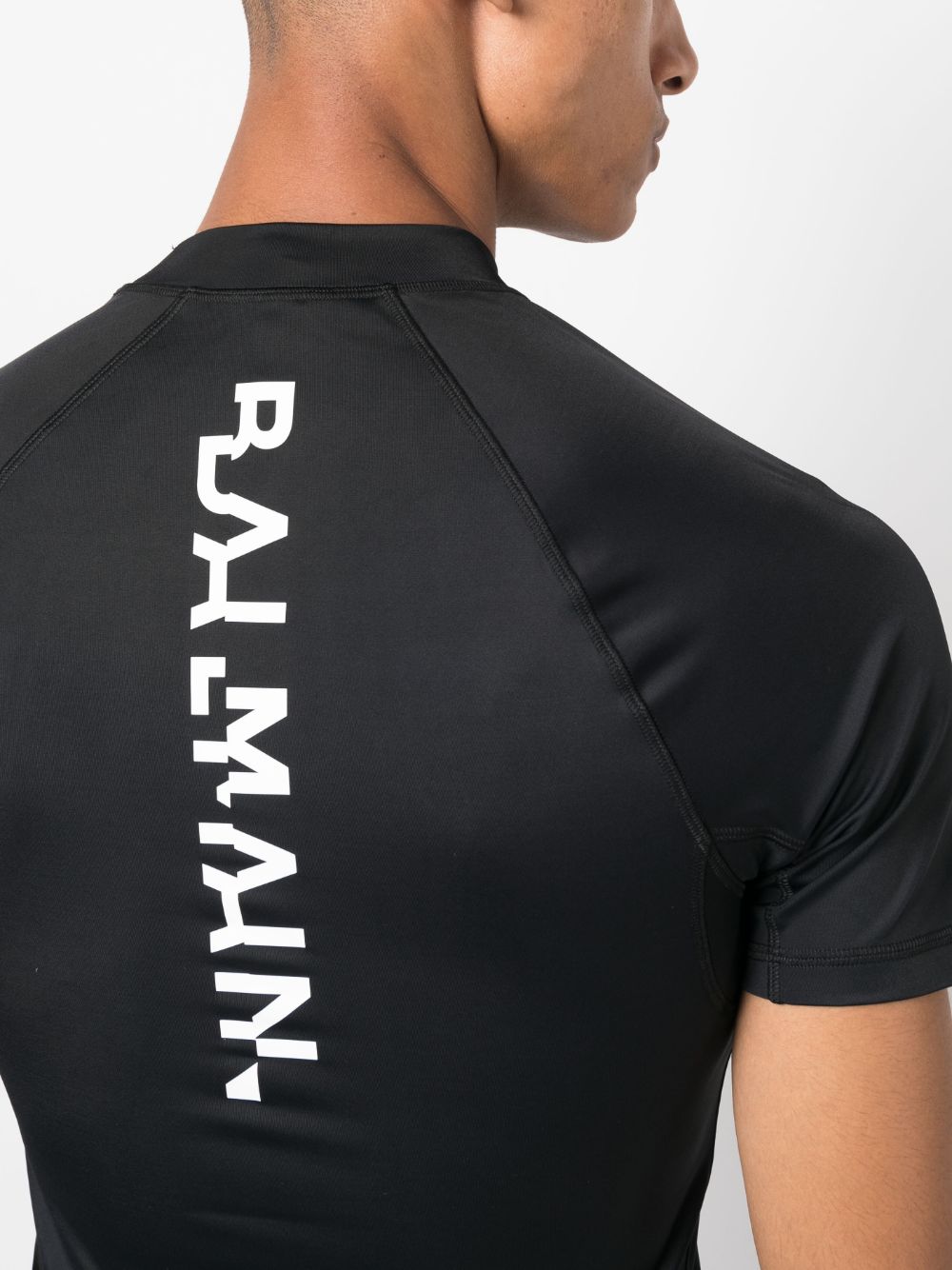 Shop Balmain Logo-print High-neck T-shirt In Black