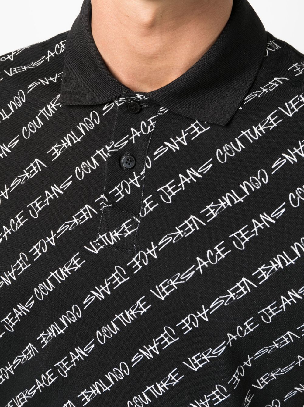 Shop Versace Jeans Couture Logo-print Cotton Polo Shirt In Black