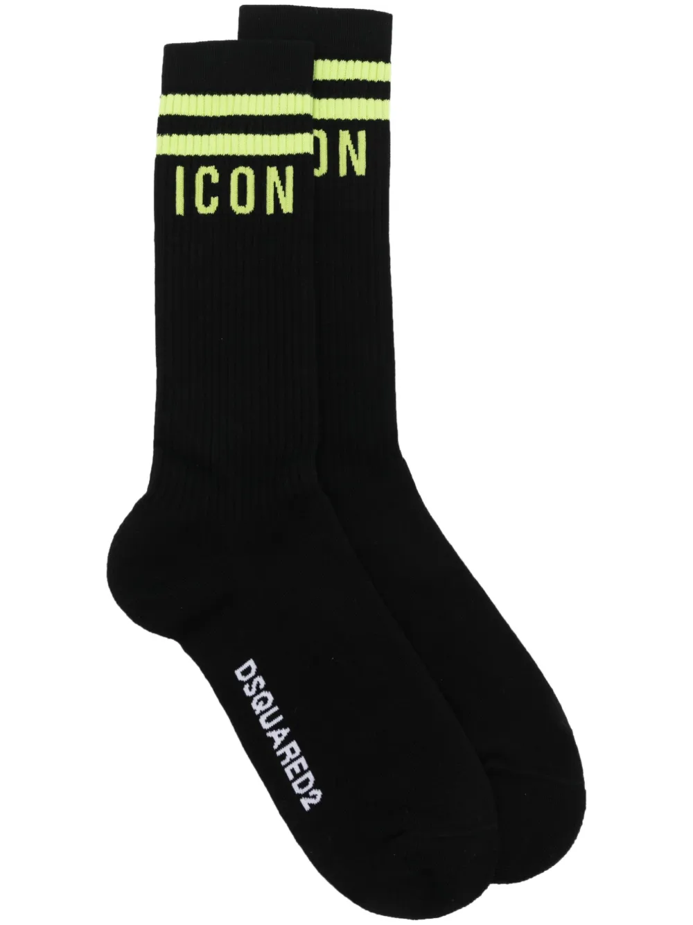 Dsquared2 Icon Intarsia-knit Ribbed-knit Socks In Black