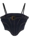 Versace Jeans Couture Baroque Buckle denim corset top - Blue