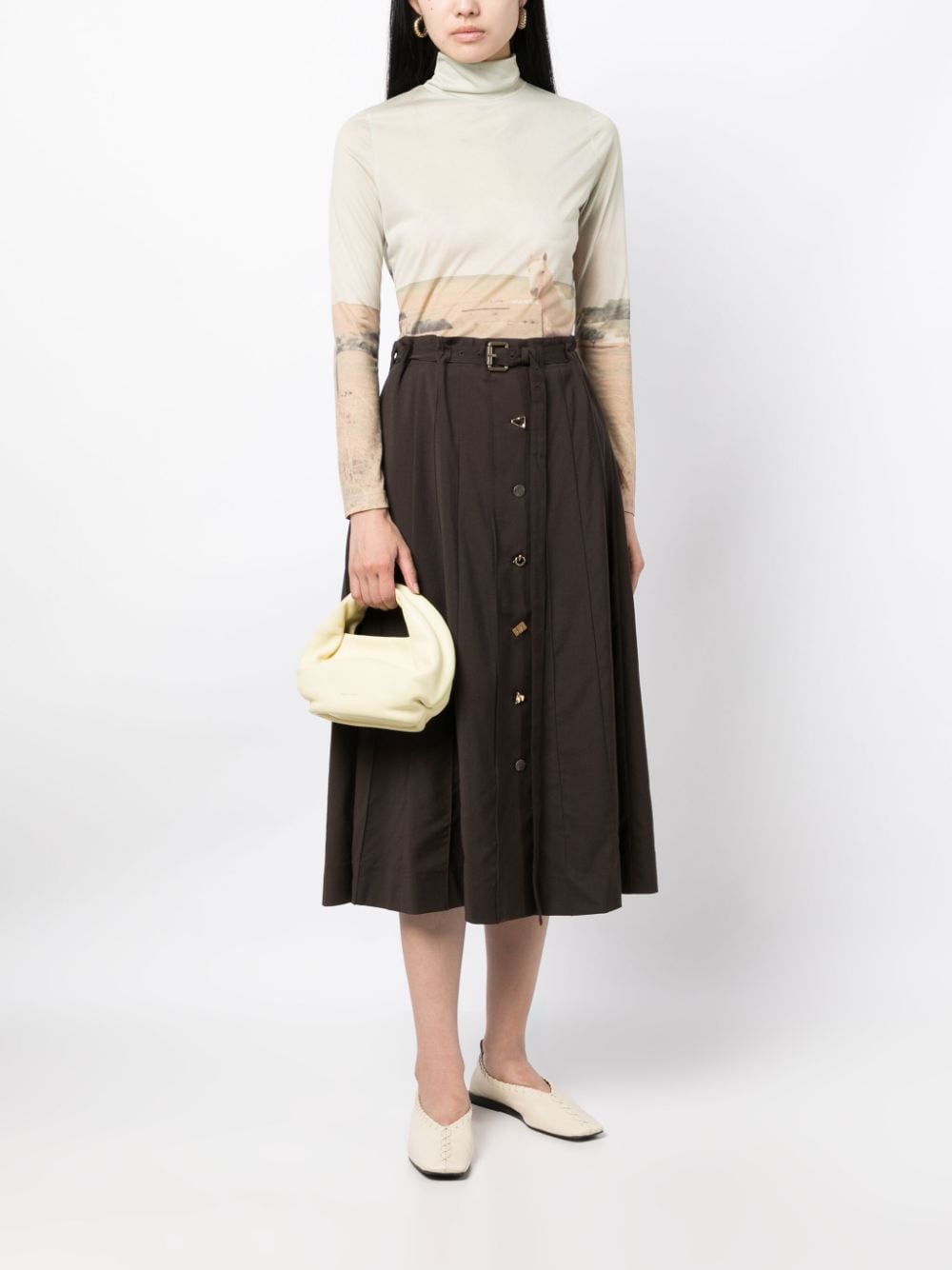 Shop Rejina Pyo Noor Pleated Wool Midi Skirt In Brown