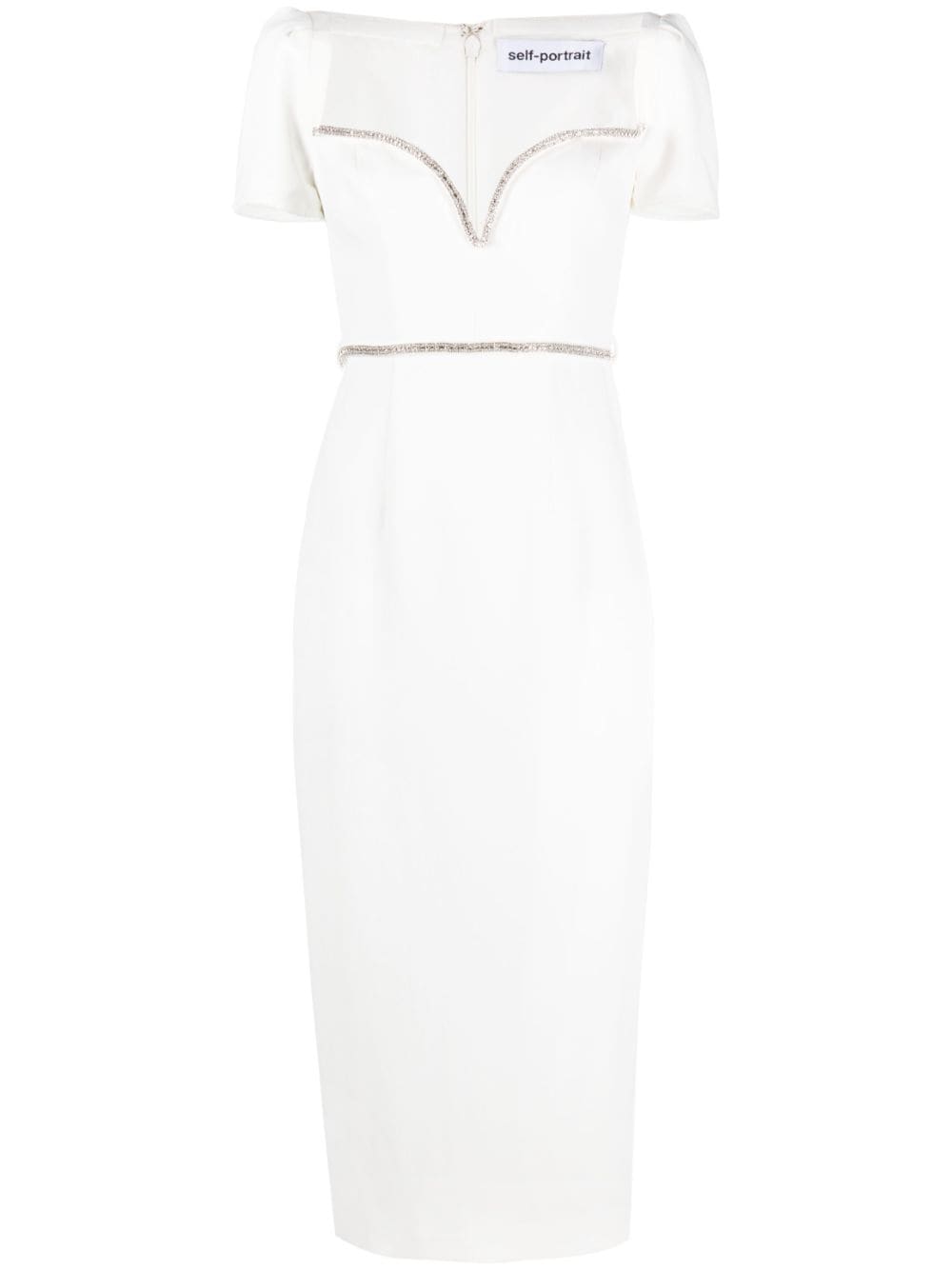 Image 1 of Self-Portrait robe White Diamante Trim Split à coupe mi-longue