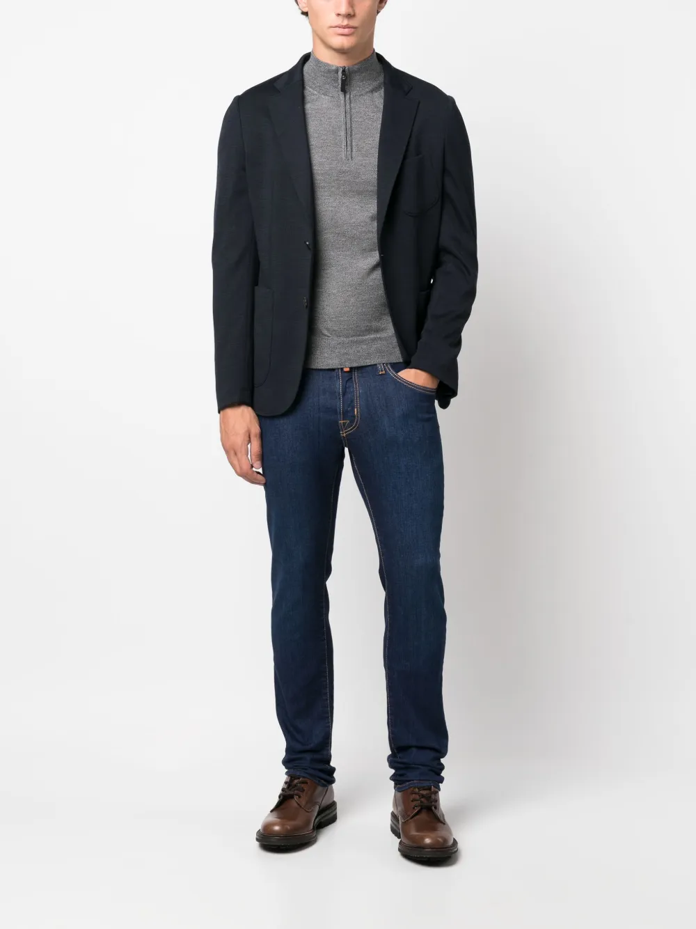 Canali zipped funnel-neck pullover - Grijs
