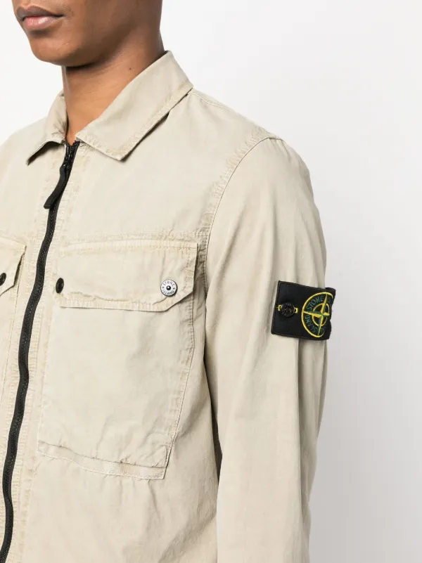 Stone Island Compass patch Cotton Shirt Jacket Farfetch