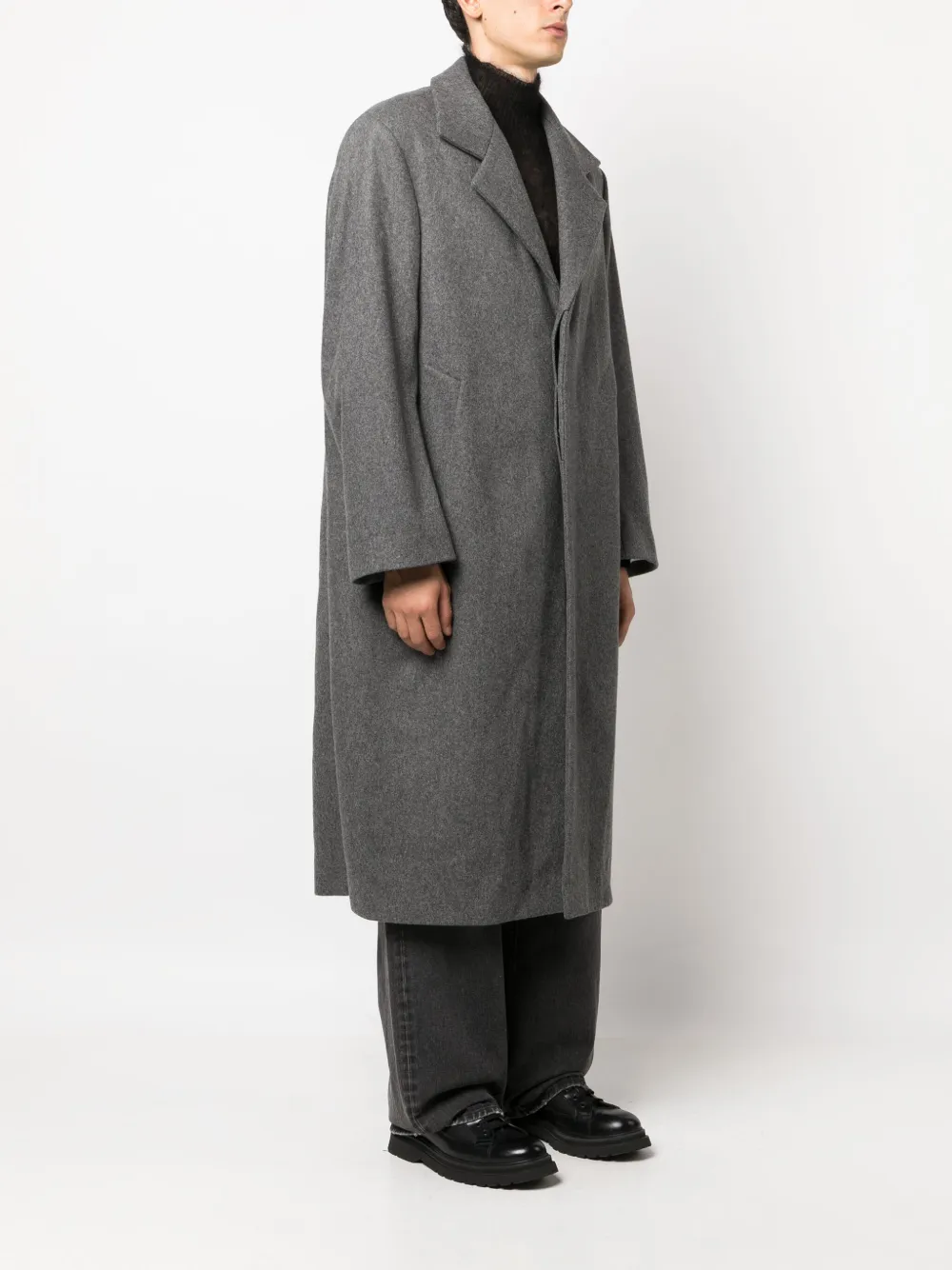 Gray Single-Breasted Wool Coat