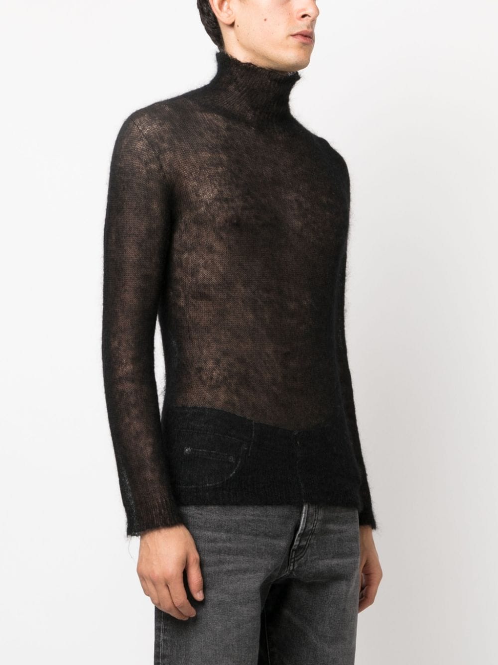 Shop There Was One Open-knit Roll-neck Jumper In Black
