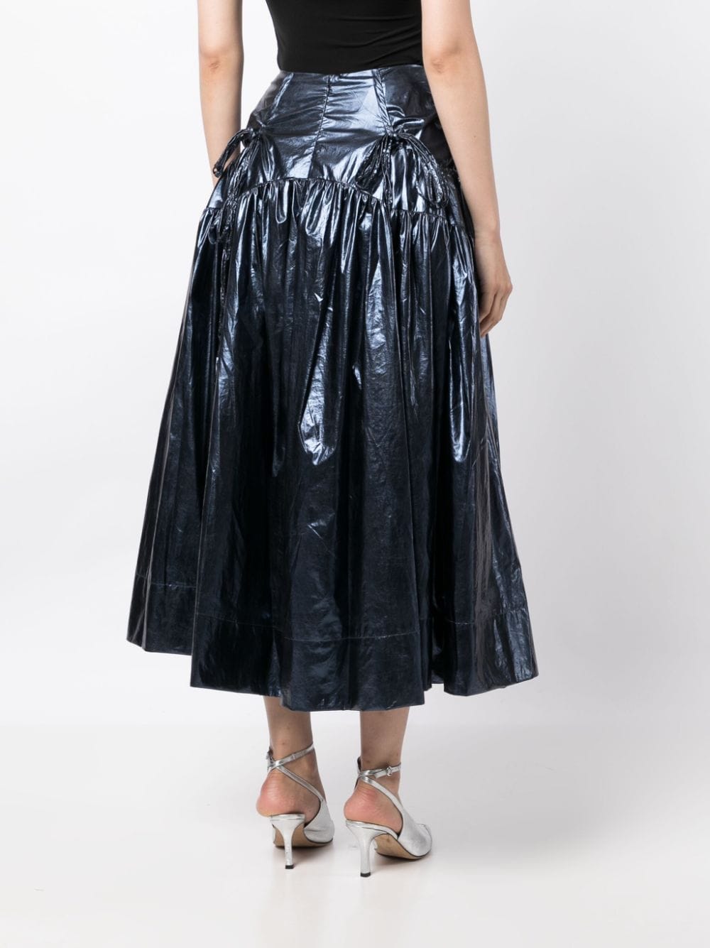 Shop Rejina Pyo Anika Gathered Lamé Midi Skirt In Metallic