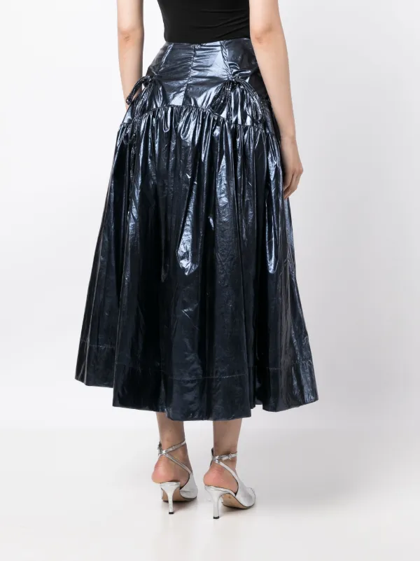 Rejina Pyo Anika Gathered Lam Midi Skirt Farfetch