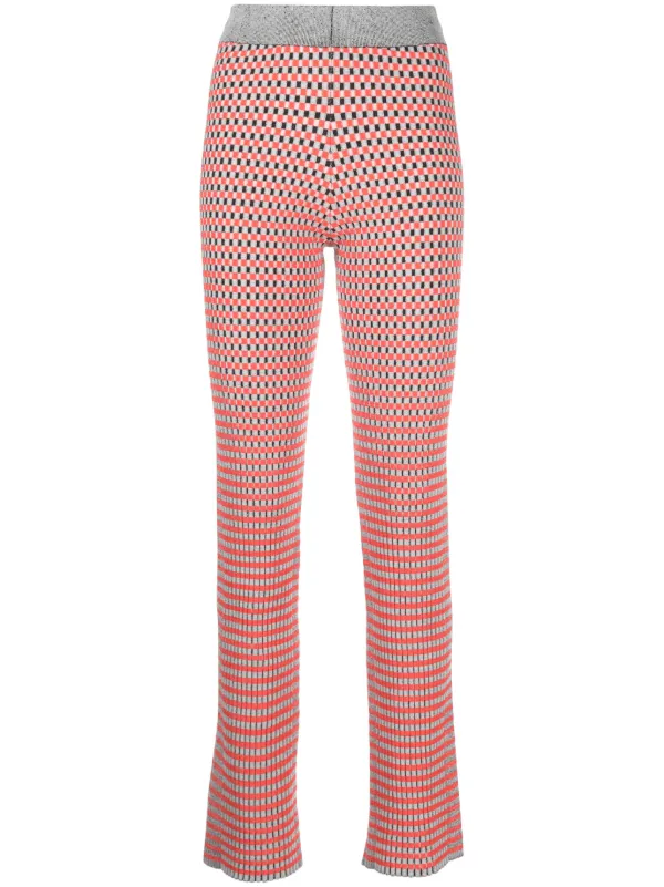 Rabanne Check-pattern Ribbed-knit Trousers in Orange