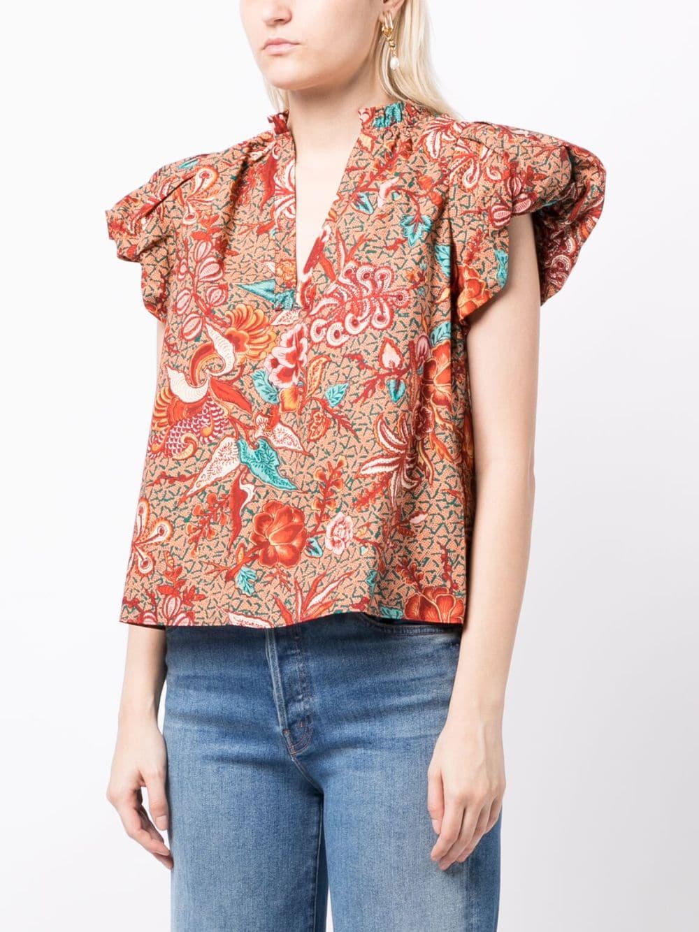 Shop Ulla Johnson Evelyn Hibiscus-print Cotton Top In Red