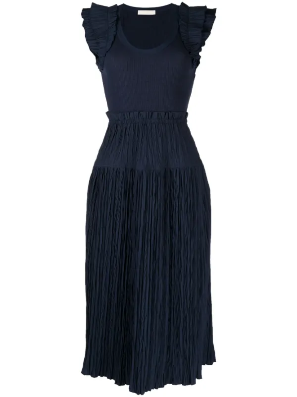 Ulla Johnson Virginia Pleated Midi Dress in Blue