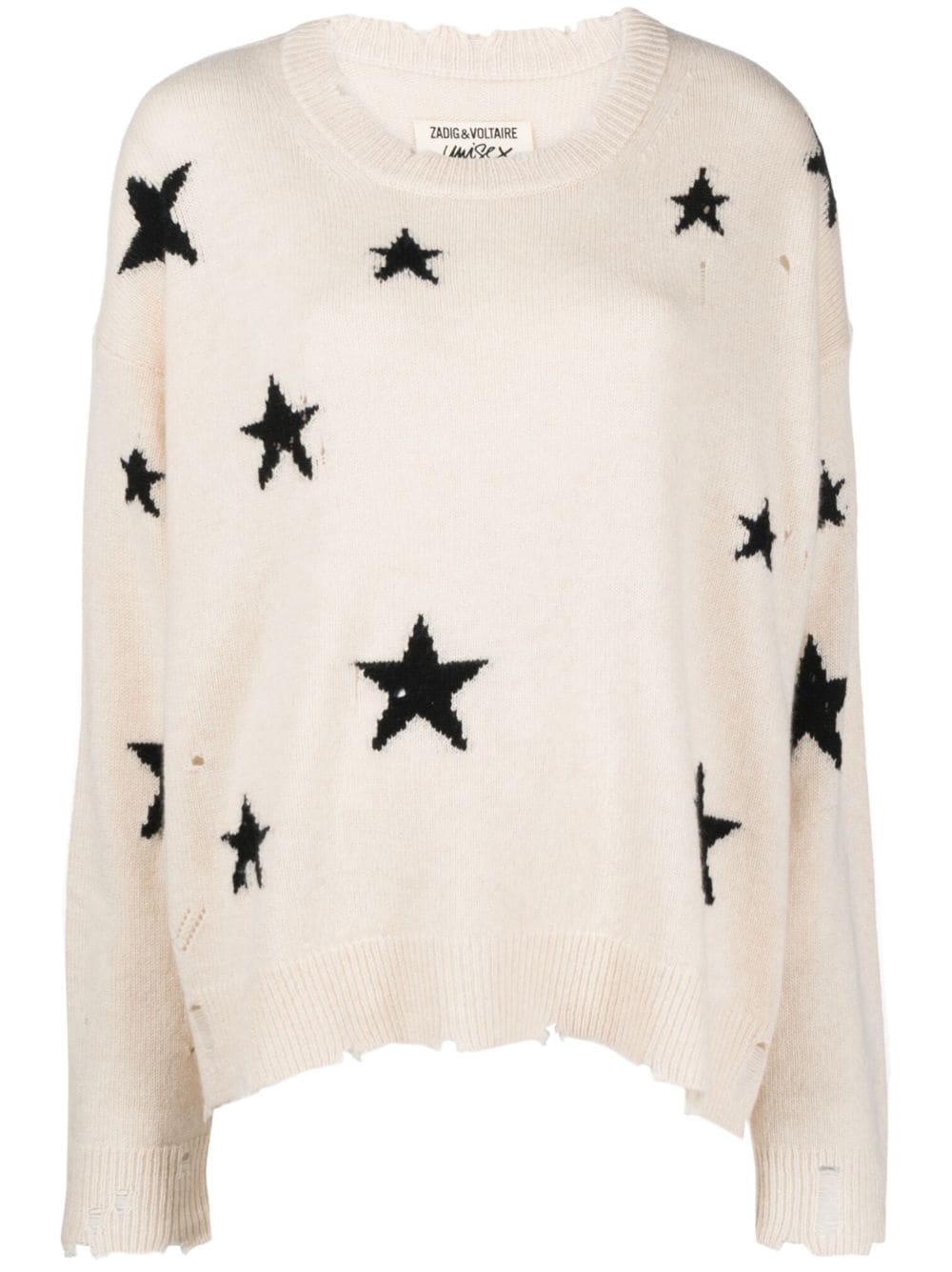 ZADIG & VOLTAIRE STAR-INTARSIA DISTRESSED CASHMERE JUMPER