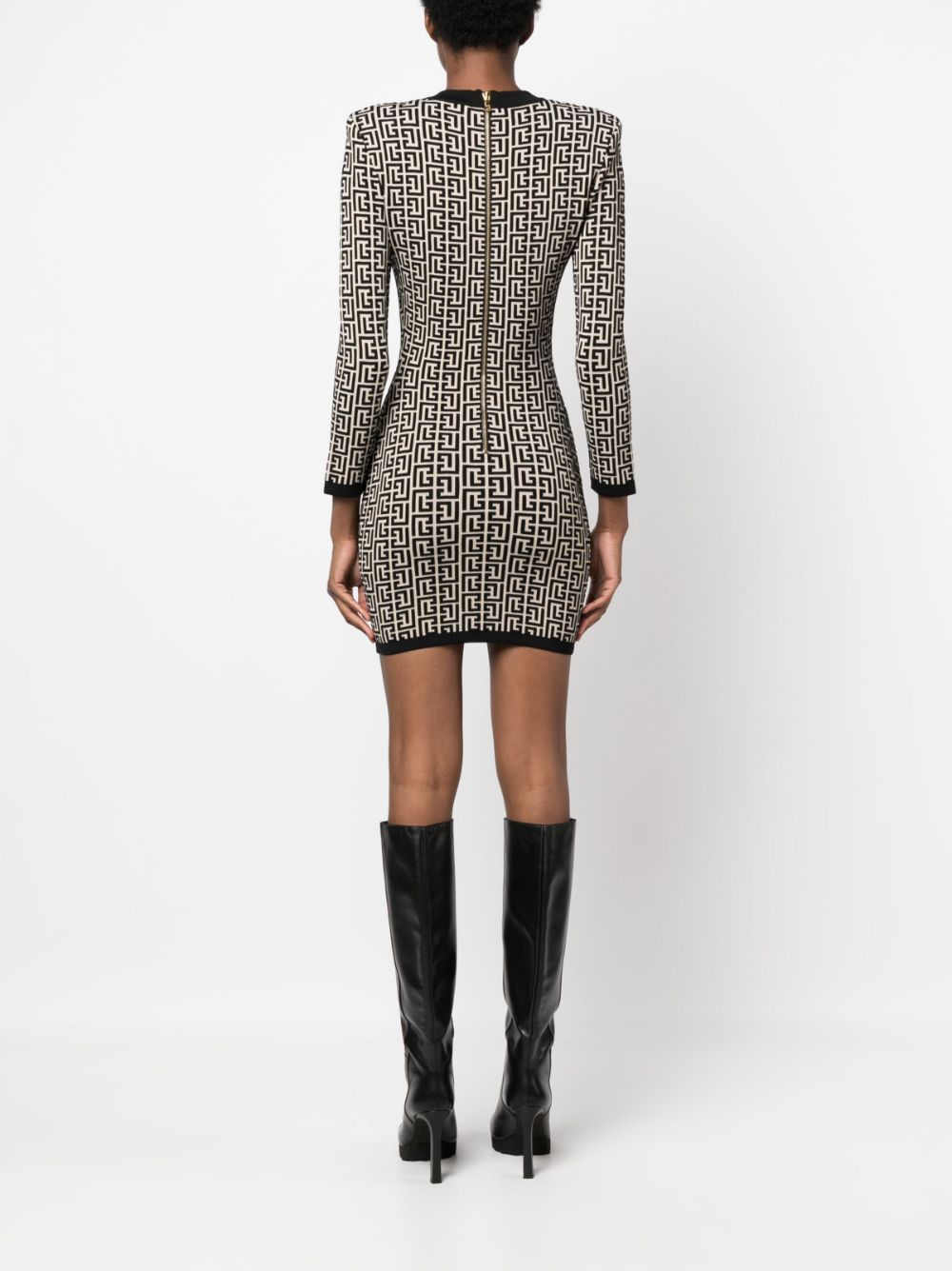 Balmain monogram-print wool-blend dress Women