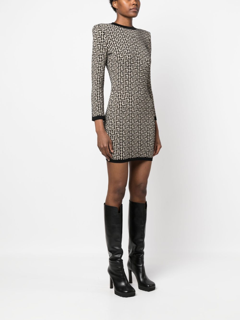 Balmain monogram-print wool-blend dress Women