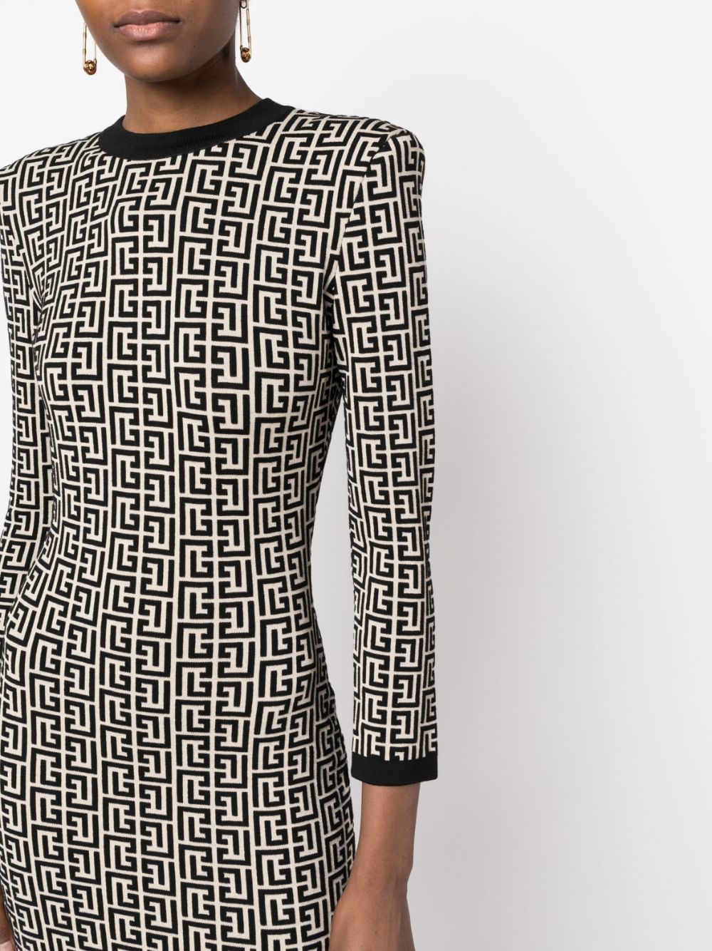 Balmain monogram-print wool-blend dress Women