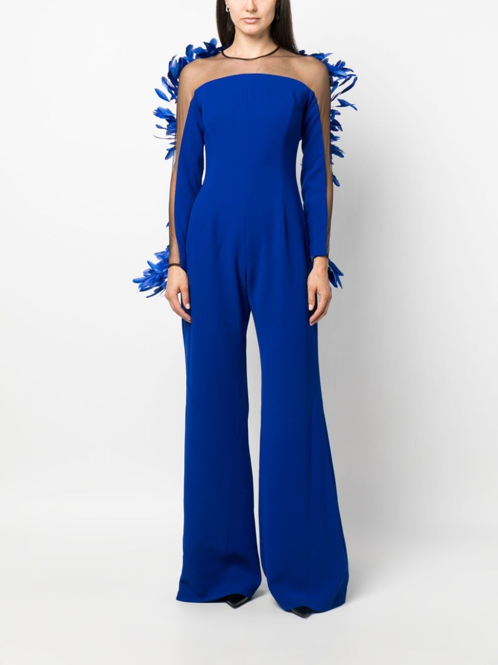 Shop Jean Louis Sabaji Long-sleeve Wide-leg Jumpsuit In Blue