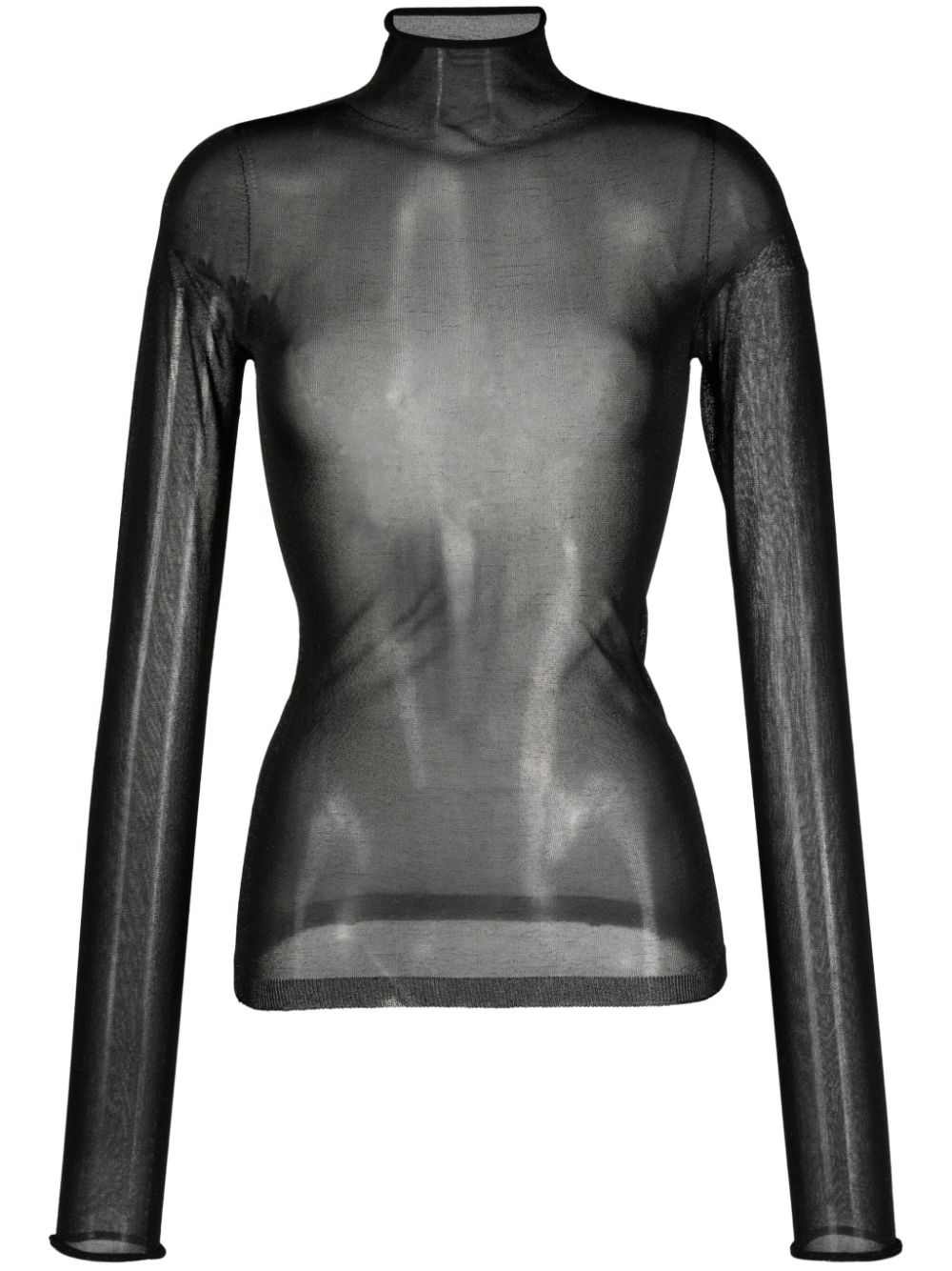 There Was One Sheer Lurex Long-sleeve Top In Black