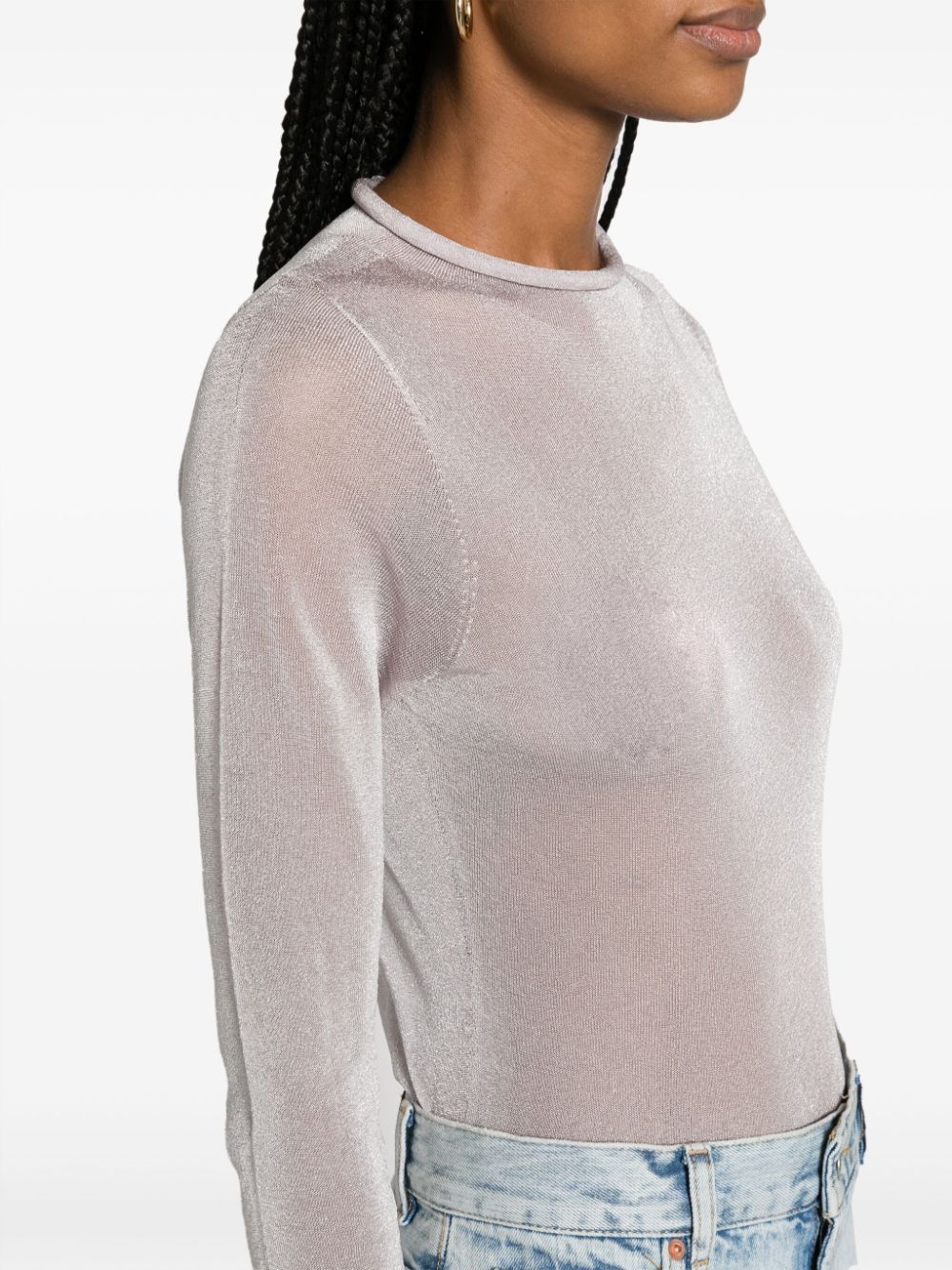 Shop There Was One Sheer Lurex Long-sleeve Top In Pink