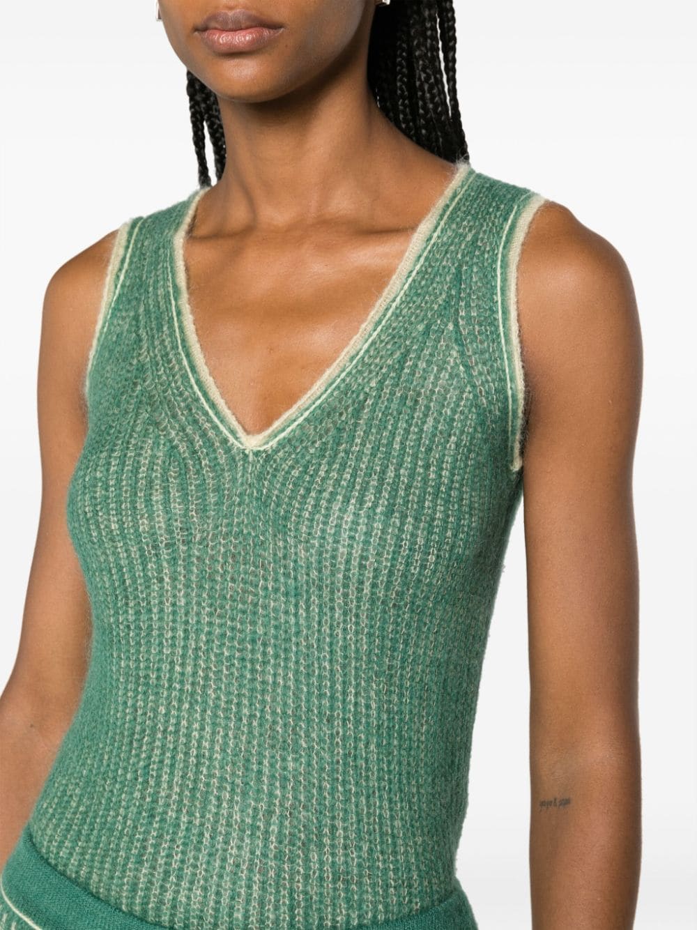 Shop There Was One V-neck Knitted Vest In Green