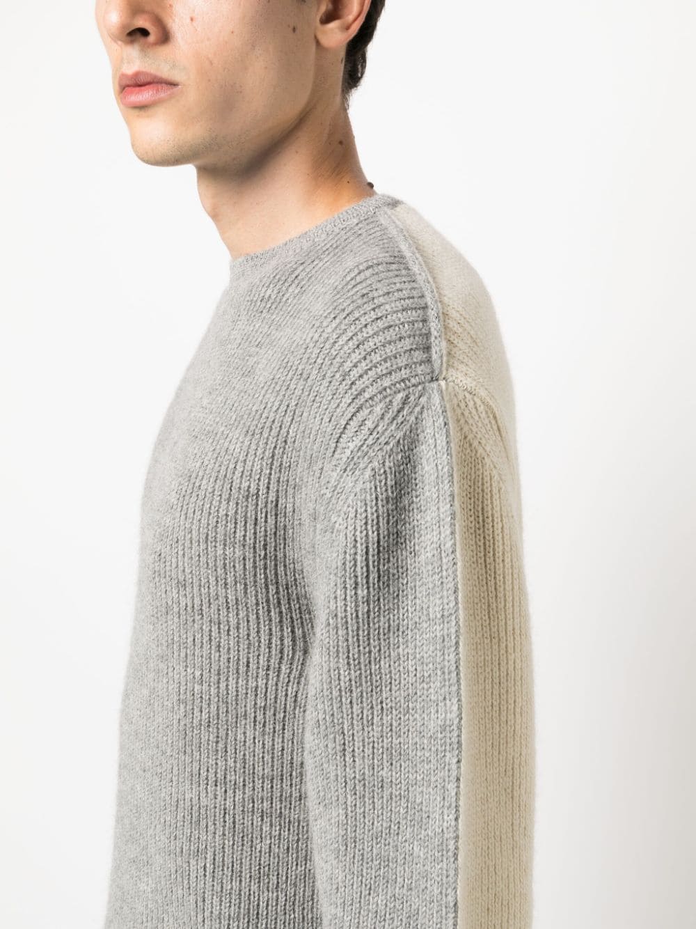 Shop There Was One Two-tone Ribbed-knit Jumper In Grey