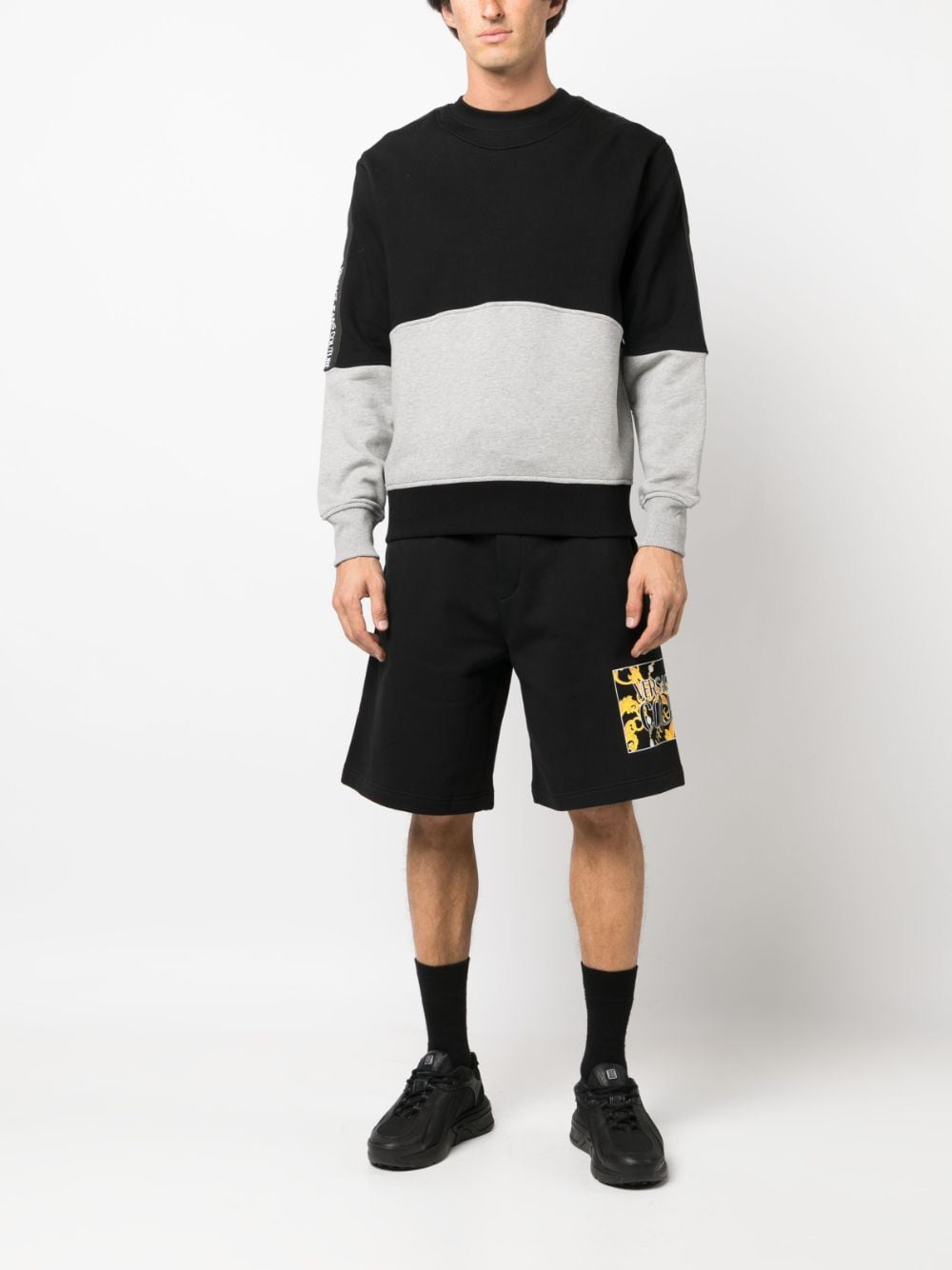 Shop Versace Jeans Couture Logo-tape Colour-block Sweatshirt In Black