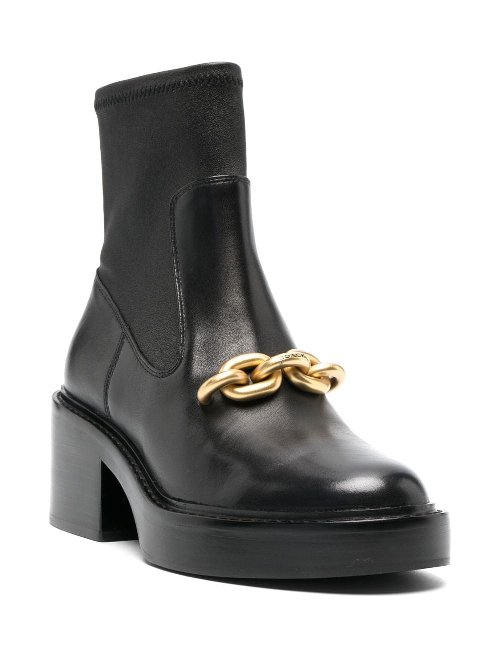 Shop Coach 75mm Chain-link Detailing Leather Boots In Black